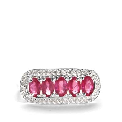 Montepuez Ruby Ring with White Zircon in Sterling Silver 1.61cts