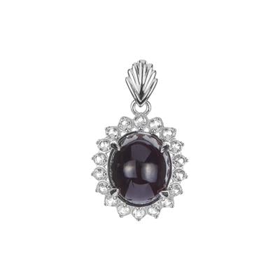 Star Garnet Pendant with White Zircon in Sterling Silver 10.53cts