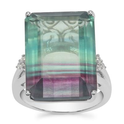 Zebra Fluorite Ring with White Zircon in Sterling Silver 25.80cts