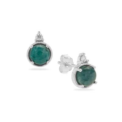 Grandidierite Earrings with White Zircon in Sterling Silver 1.55cts