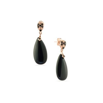 Black Onyx Earrings with Black Spinel in Rose Tone Sterling Silver 14.58cts 