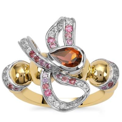 Rajasthan Garnet Ring with Multi Gemstone in Gold Plated Sterling Silver 1.50cts