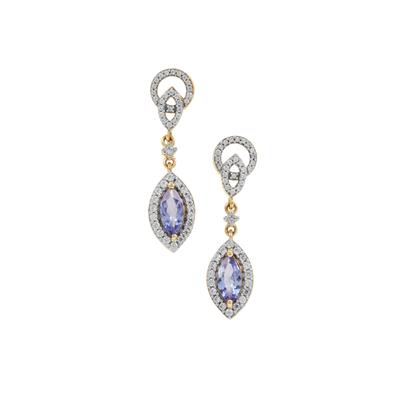 AA Tanzanite Earrings with White Zircon in 9K Gold 1.65cts
