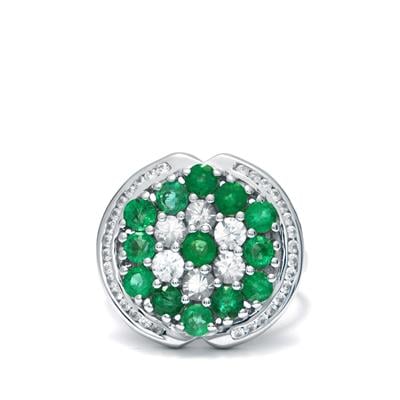 Ethiopian Emerald Ring with White Zircon in Sterling Silver 2.97cts