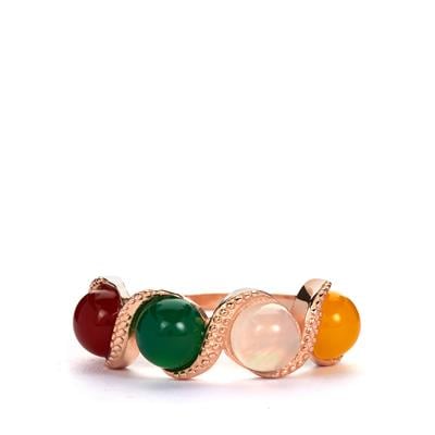 Multi Colour Agate Ring in Rose Gold Tone Sterling Silver 4cts