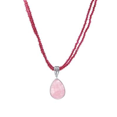Red Garnet Necklace with Rose Quartz in Sterling Silver 44.55cts