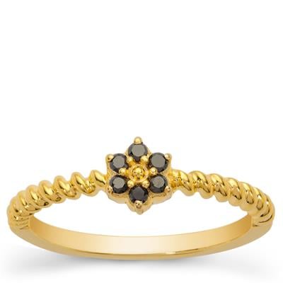 Black Diamond Ring in Gold Plated Sterling Silver 0.11ct