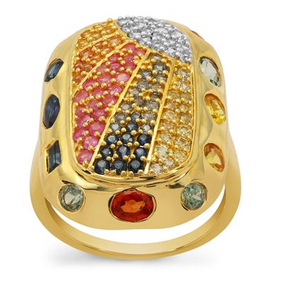 Multi Sapphire Ring with White Zircon in Gold Plated Sterling Silver 3.15cts
