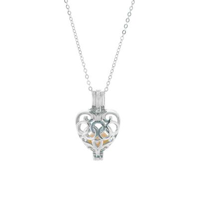Freshwater Cultured Pearl Locket Heart Necklace in Sterling Silver 