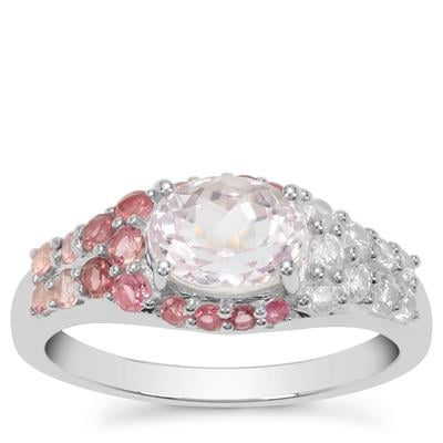 Minas Gerais Kunzite, Pink Tourmaline Ring with White Zircon in Sterling Silver 2.45cts