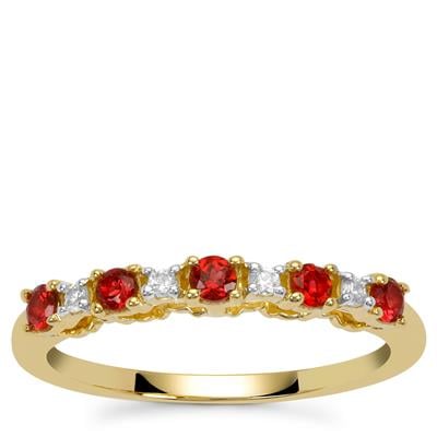 Burmese Padparadscha Colour Spinel Ring with White Zircon in 9K Gold 0.35cts