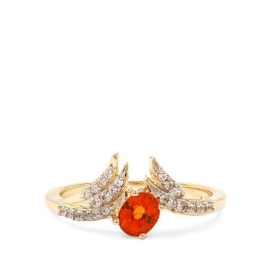 Ceylon Padparadscha Sapphire Ring with White Zircon in 9K Gold 0.70cts