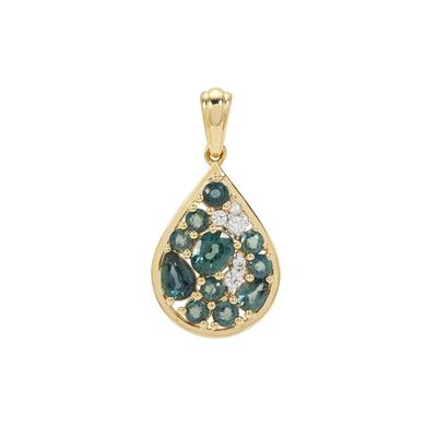 Australian Teal Sapphire Pendant with White Zircon in 9K Gold 1.65cts