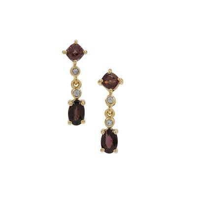Burmese Purple Spinel Earrings with White Zircon in 9K Gold 2.15cts