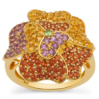 Ametista Amethyst Ring with Multi Gemstones in Gold Plated Sterling Silver 2cts