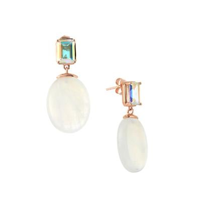 Mercury Mystic Topaz Earrings with Rainbow Moonstone in Rose Tone Sterling Silver 33.60cts