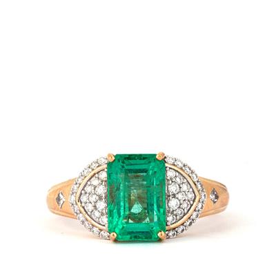 Zambian Emerald Ring with Diamond in 18K Gold 2.70cts