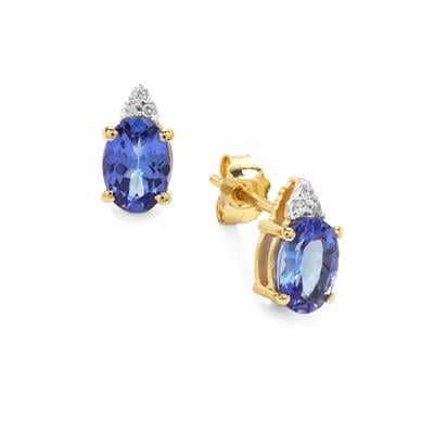 AA Tanzanite Earrings with White Zircon in 9K Gold 1.55cts
