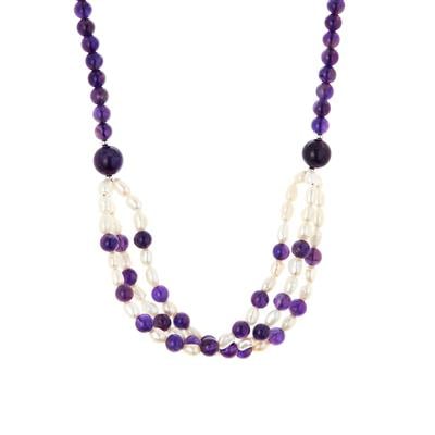 Freshwater Cultured Pearl Necklace with Zambian Amethyst in Sterling Silver 