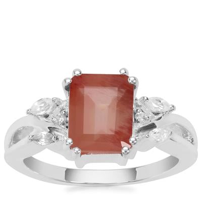 Guyang Sunstone Ring with White Zircon in Sterling Silver 2.53cts