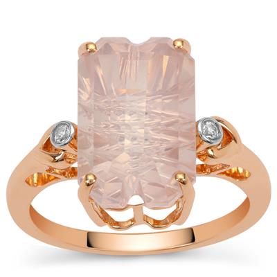 Lehrer Loom of Light Cut Rose Quartz Ring with White Zircon in 9K Rose Gold 6.85cts