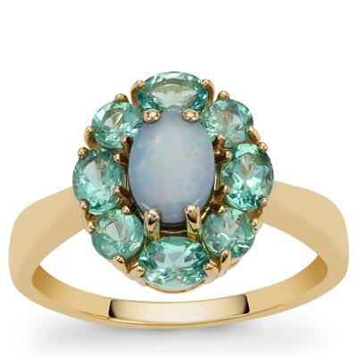 Crystal Opal on Ironstone Ring with Botli Green Apatite in 9K Gold