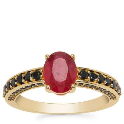 Bemainty Ruby Ring with Black Spinel in Gold Plated Sterling Silver 2.35cts