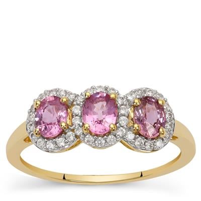 Purple Sapphire Ring with White Zircon in 9K Gold 1ct