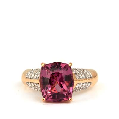Magenta Garnet Ring with Diamonds in 18K Gold 5.85cts