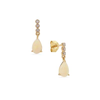 Coober Pedy Opal Earrings with White Zircon in 9K Gold 1ct
