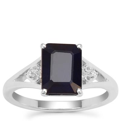 Madagascan Blue Sapphire Ring with White Zircon in Sterling Silver 3.08cts
