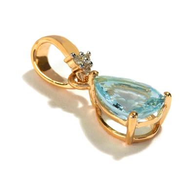 Aquamarine & Diamond 9K Gold Pendant