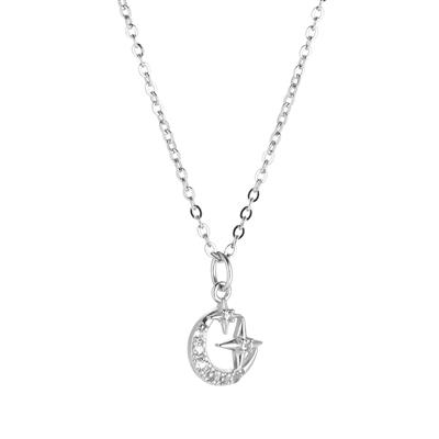 White Zircon Moon & Star Necklace in Sterling Silver 0.80cts