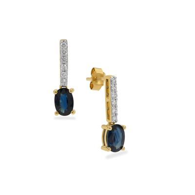 Australian Diamonds Earrings with Australian Blue Sapphire in 9K Gold 1.35cts