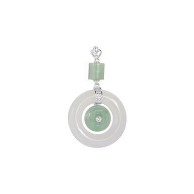Type A Burmese Jadeite, Mutton Fat Jade Pendant with White Topaz in Sterling Silver 46.75cts
