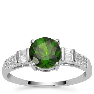 Chrome Diopside Ring with White Zircon in 9K White Gold 1.75cts