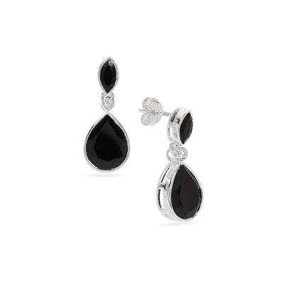 Black Spinel Earrings with White Zircon in Sterling Silver 8.85cts