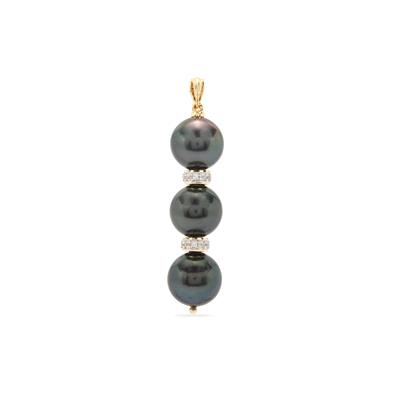 Tahitian Cultured Pearl Pendant with White Zircon in 9K Gold (11 MM)