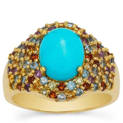Sleeping Beauty Turquoise Ring with Multi Gemstone in Gold Plated Sterling Silver 3.45cts