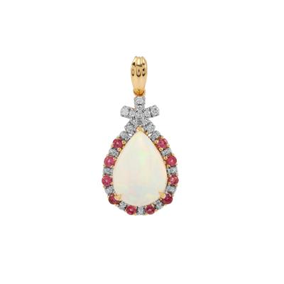 Ethiopian Opal, Pink Tourmaline Pendant with Diamond in 18K Gold 4.10cts