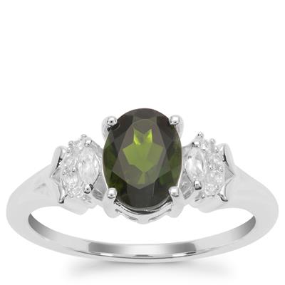 Chrome Diopside Ring with White Zircon in Sterling Silver 1.42cts