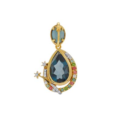 Crystal Opal on Ironstone Pendant with Multi Gemstone in Gold Plated Sterling Silver 
