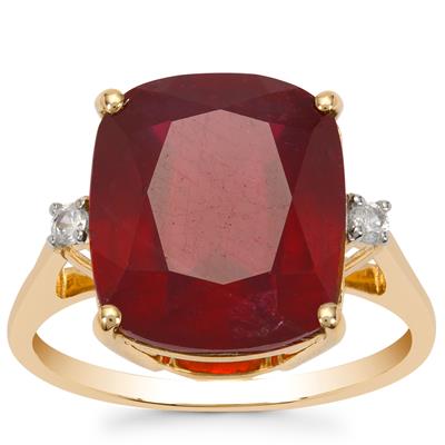 Malagasy Ruby Ring with White Zircon in 9K Gold 10.95cts