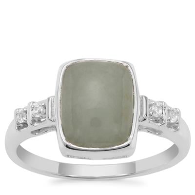 Type A Burmese Jade Ring with White Zircon in Sterling Silver 3.83cts