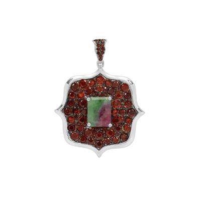 Ruby Zoisite Pendant with Almandine Garnet in Sterling Silver 7.10cts