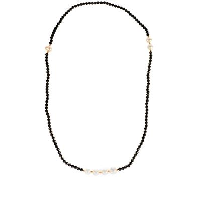 Black Spinel & Kaori Cultured Pearl Gold Tone Sterling Silver Bracelet/Necklace