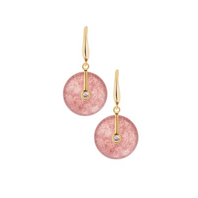 Strawberry Quartz Earrings with White Topaz in Gold Tone Sterling Silver 16.10cts