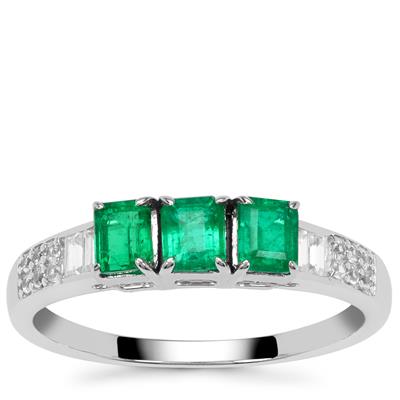 Panjshir Emerald Ring with White Zircon in 9K White Gold 1cts