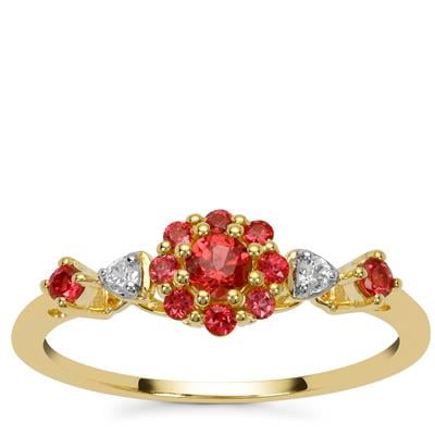 Burmese Padparadscha Colour Spinel Ring with White Zircon in 9K Gold 0.45ct