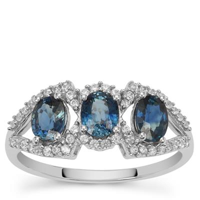 Diego Suarez Blue Sapphire Ring With White Zircon in 9K White Gold 1.75cts